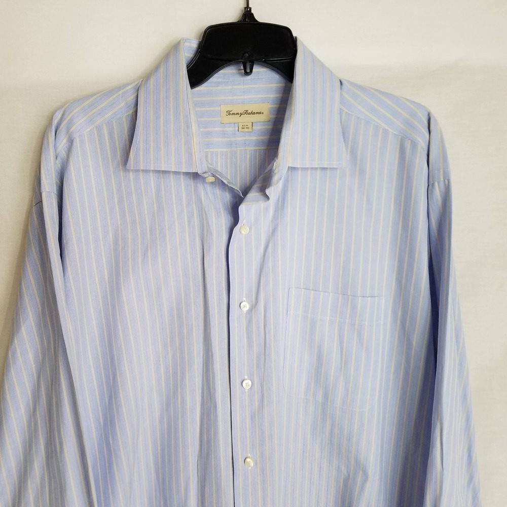 Tommy Bahama Mens Blue Beige Striped Button Front L/S Shirt SZ 17.5 34-35 N426 - Picture 2 of 6